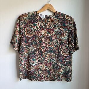 Talbots Petites 6P Silk Paisley Blouse Top Short Sleeve Vintage